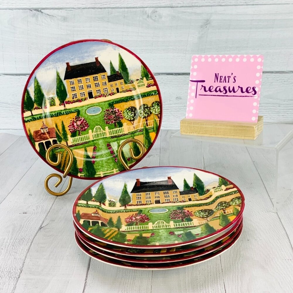 Block By Gear 1995 COUNTRY VILLAGE House  Stoneware Salad Lunch Plate Set 5